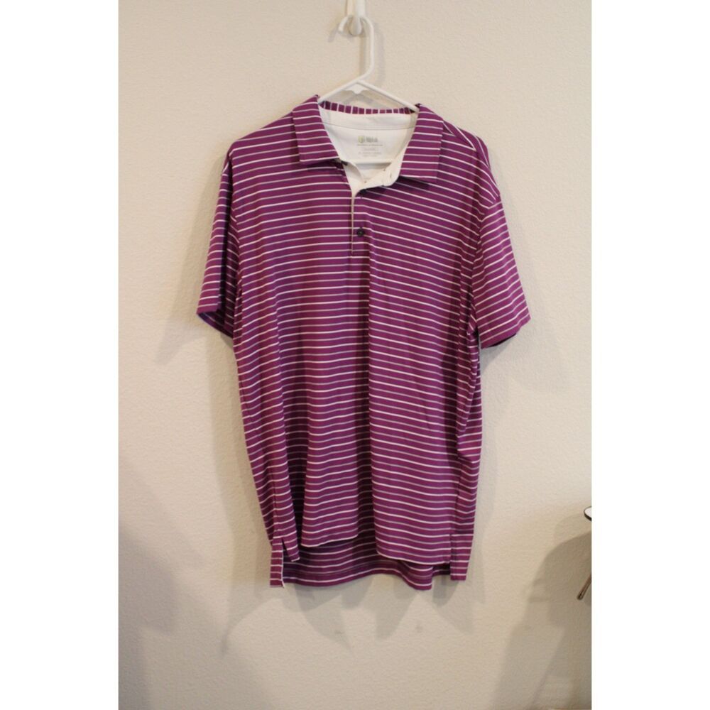 Rule 18 Bobby Jones purple and while strip golf polo shirt size xlarge